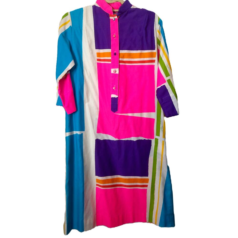 Vintage Catherine Ogust Penthouse Gallery Geometric Colorblock Tunic Dress